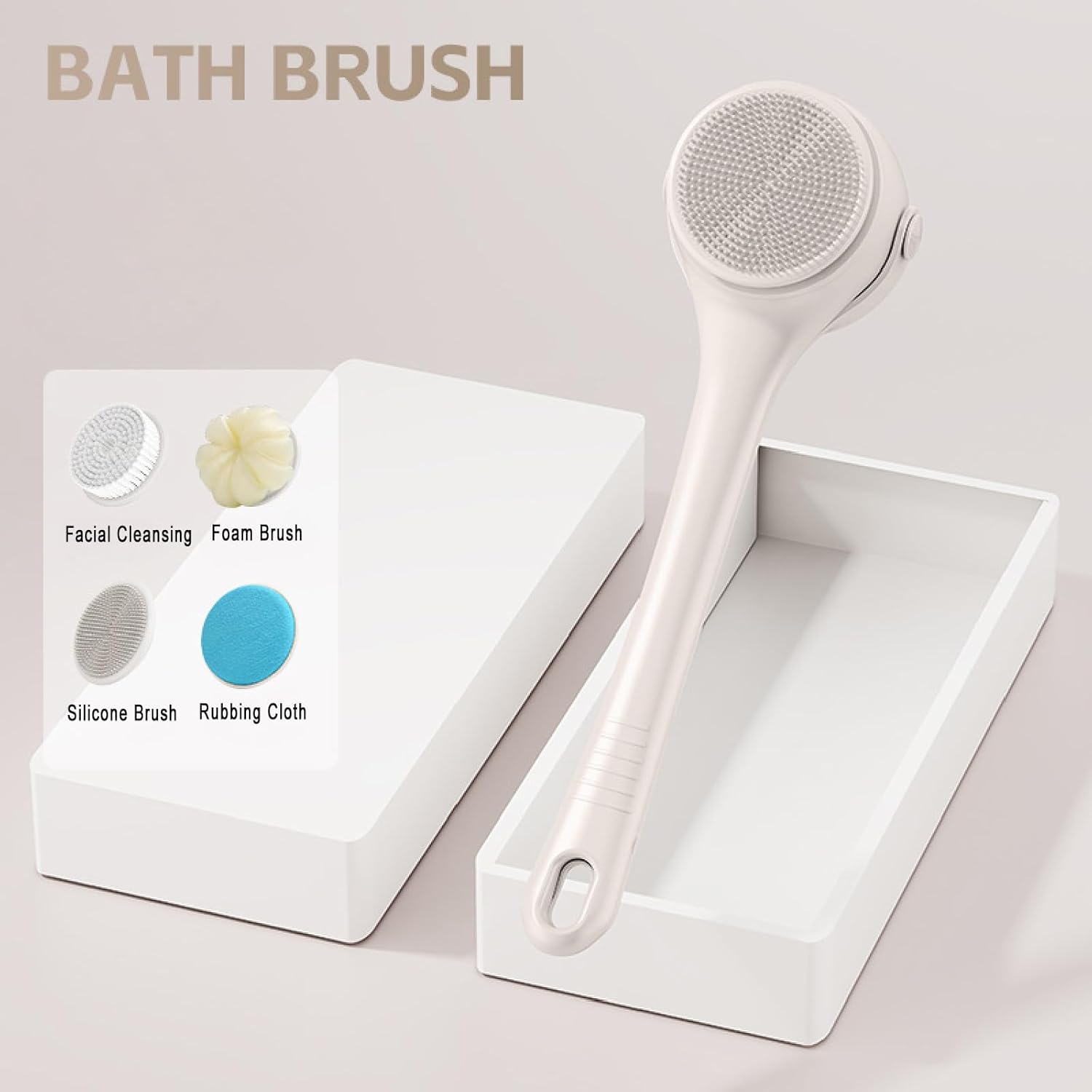 YOJAWE Electric Back Scrubber for Shower &ndash; 2 Handles & 4 Detachable Heads, Deep Cleansing Body Brush, Perfect for All Skin Types(White) image number 5