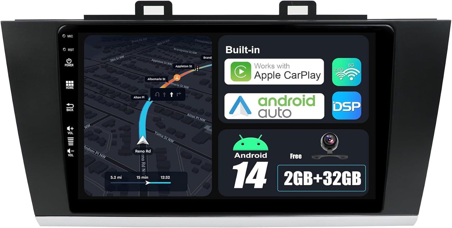 Android 14 IPS Car Stereo for Subaru Legacy Outback (2015-2019) - 2G+32G - Wireless Carplay/Android Auto - Rear Camera Free - 9 Inch 2 Din - DAB Steering Wheel Fast-Boot Bluetooth GPS Navi image number 1