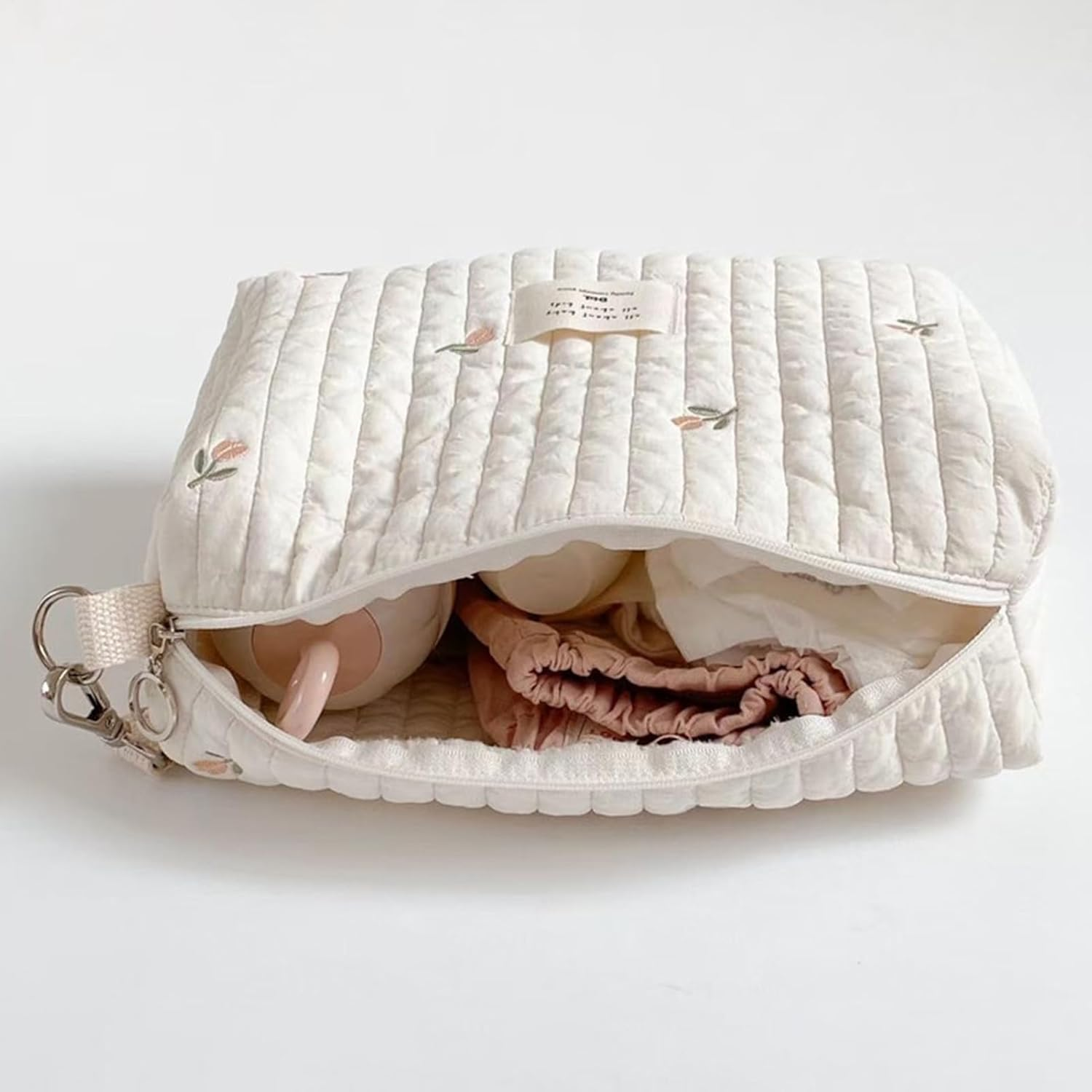 Stroller Storage Bag | Cute Cotton Diaper Bag Organizing Pouches,Cotton Zipper Mommy Pouches with Hook Cute Carry Purse for Toys Women Travel - A: Bear image number 4