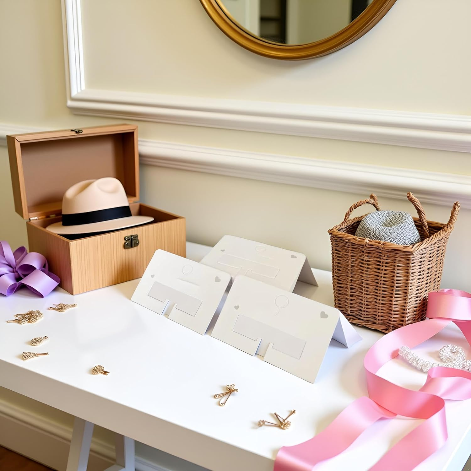 100 Pcs White Hair Accessories Holder - Display Cards for Bows,Hairpins,Clips,Barrettes in Packing Paper Cardboard,Clips and Barrettes,Hair Clips,Hair Accessories image number 2