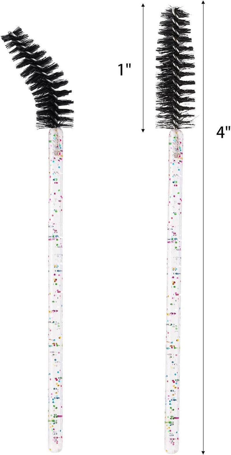 100 Pcs Crystal Eyelash Mascara Brushes Wands Applicator Makeup Sticks Disposable Eyebrow Spoolie Brush - Black - Crystal-Pink image number 2