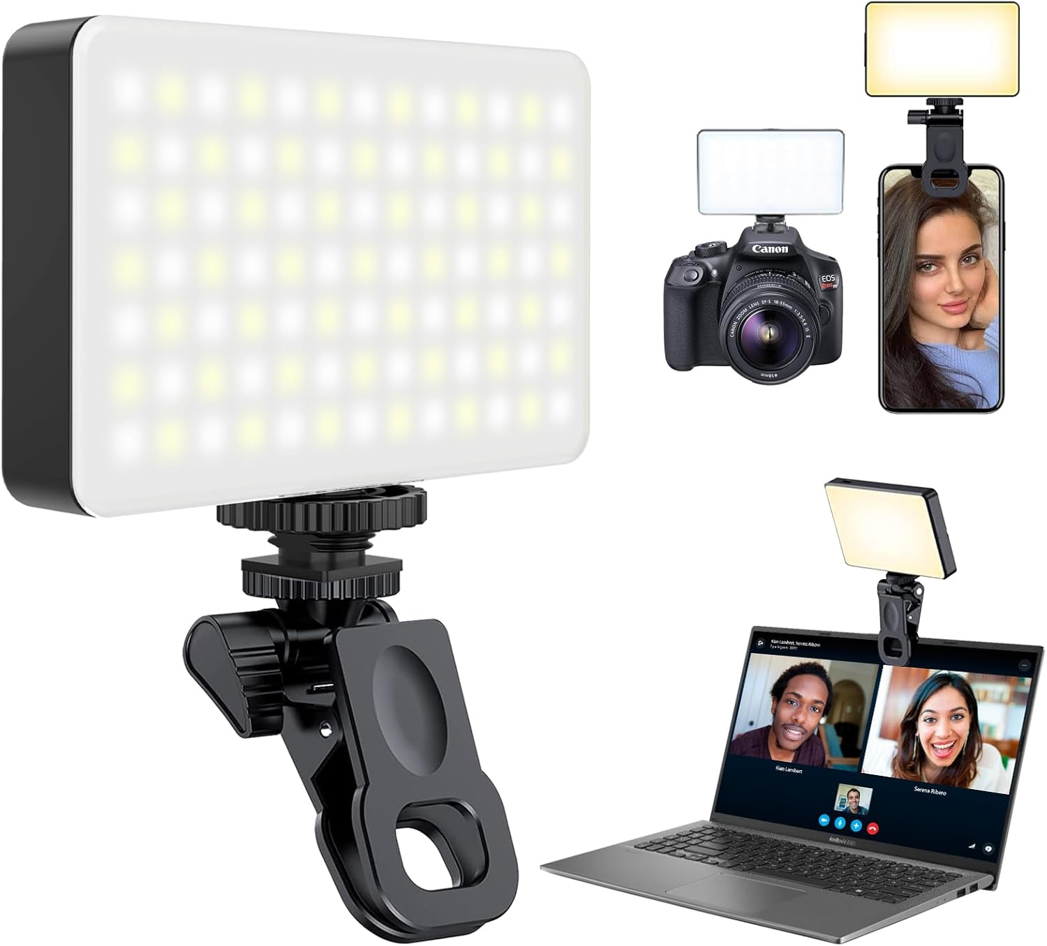 91 LED Selfie Light with Clip Rechargeable Fill Video Light, Adjusted Warm/White Light, Portable Phone Light for Iphone, Android, Ipad, Laptop, Camera Light for Photography image number 1