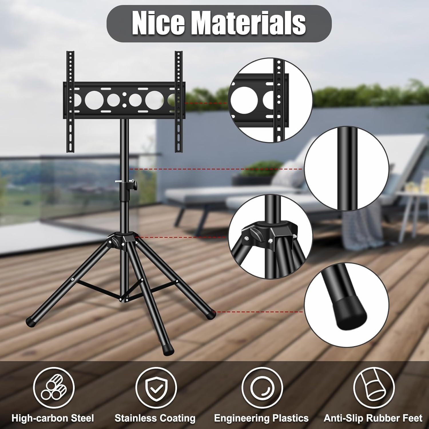 Portable TV Tripod Stand with TV Top Shelf Adjustable TV Stand Universal TV Tripod Outdoor Floor Stand for 30"-55" TV No Drilling Needed