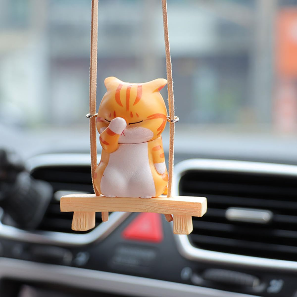 Cute Swinging Facepalm Cat Car Rear View Mirror Hanging Accessories, Adorable Hanging Ornament for Rearview Mirror, Funny Car Interior Decor Gifts for Cat Lovers (White)