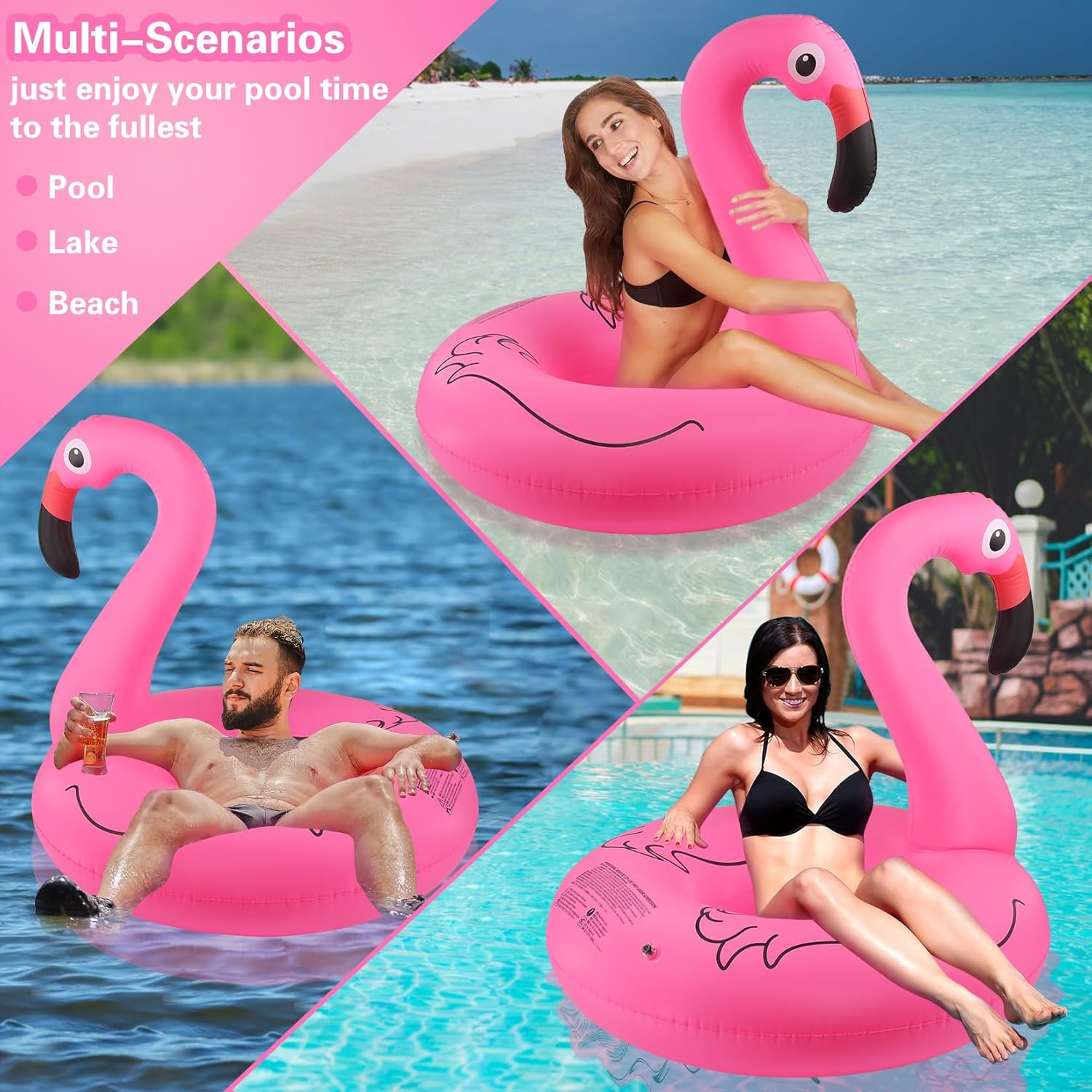 Inflatable Pool Floats, Pool Tubes Swim Ring Pink Pool Float, 42'' Large Pool Float, Pool Inner Tube Beach Floats for Adults, Blow up Floaties Water Floaties Pool Raft Lounger Lake - White image number 3
