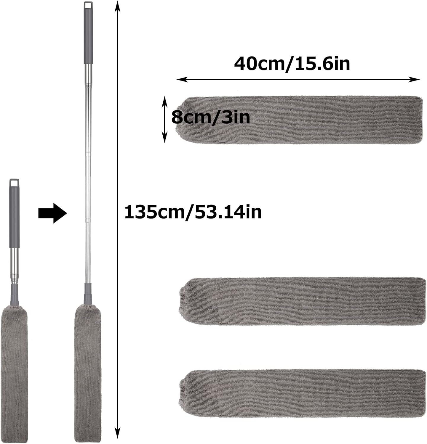 Heyu-Lotus Retractable Gap Dust Cleaner with 4 Washable Cloths, Microfibre Hand Duster, Stretchy Duster with Stainless Steel Telescopic Pole, Duster, Microfibre Corner Broom, Duster image number 2