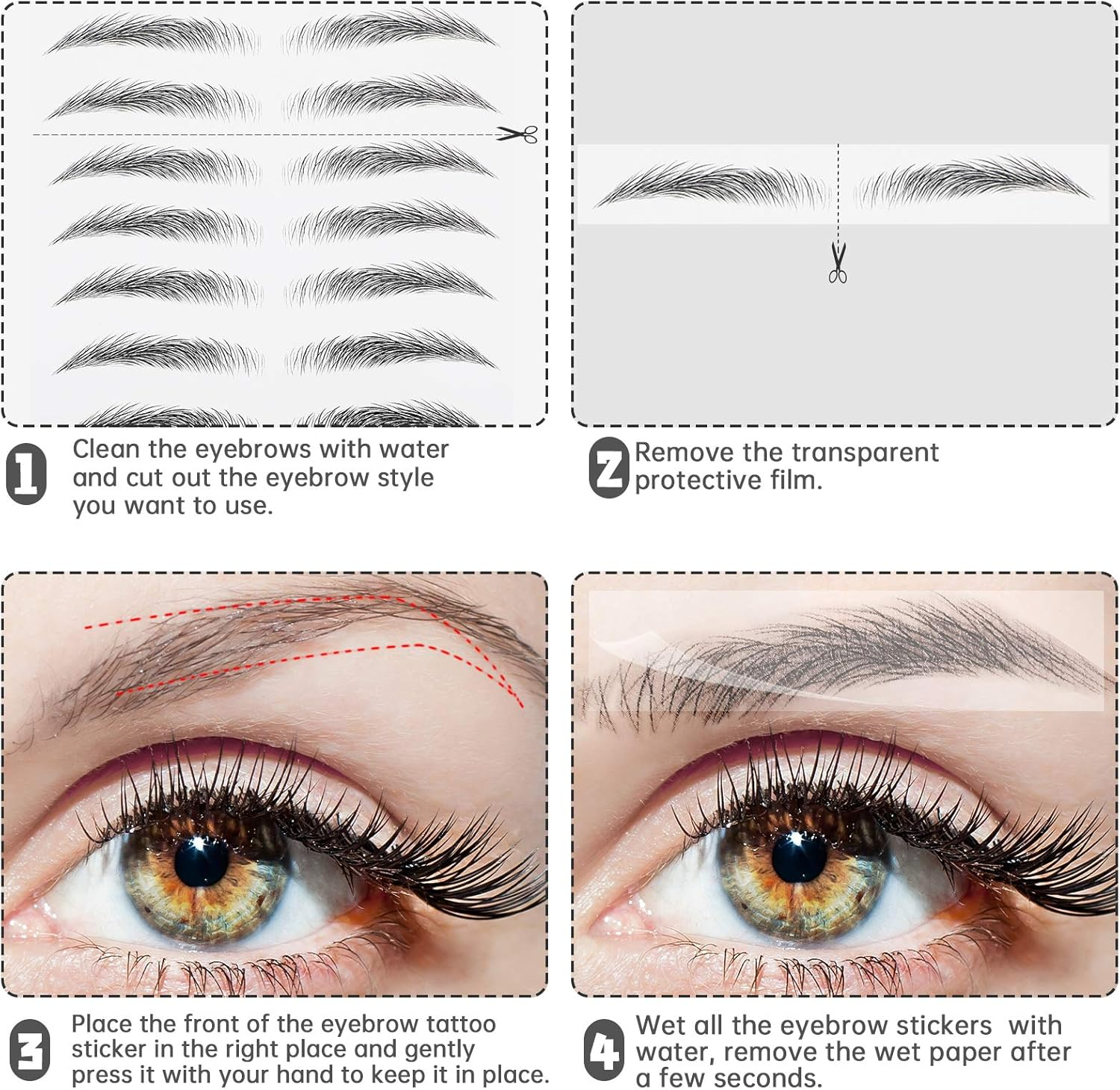 Blulu 18 Sheets 180 Pair 4D Hair like Waterproof Eyebrow Tattoos Stickers Faux Eyebrow Transfers Sticker Temporary Brow Tattoo Peel off Grooming Shaping Decal in Arch Style for Women(Brown and Black) - Brown image number 2