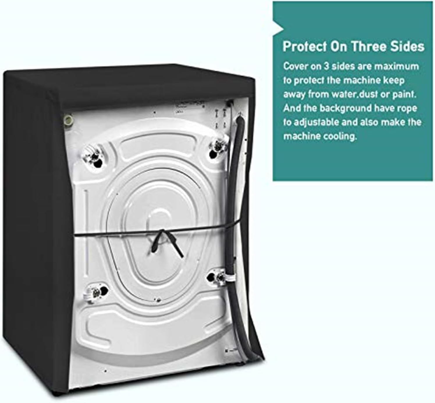 Washer Cover Waterproof & Dustproof Thickening Front-Loading Machine Cover, Fits Most Front-Load Washers (Black) image number 2