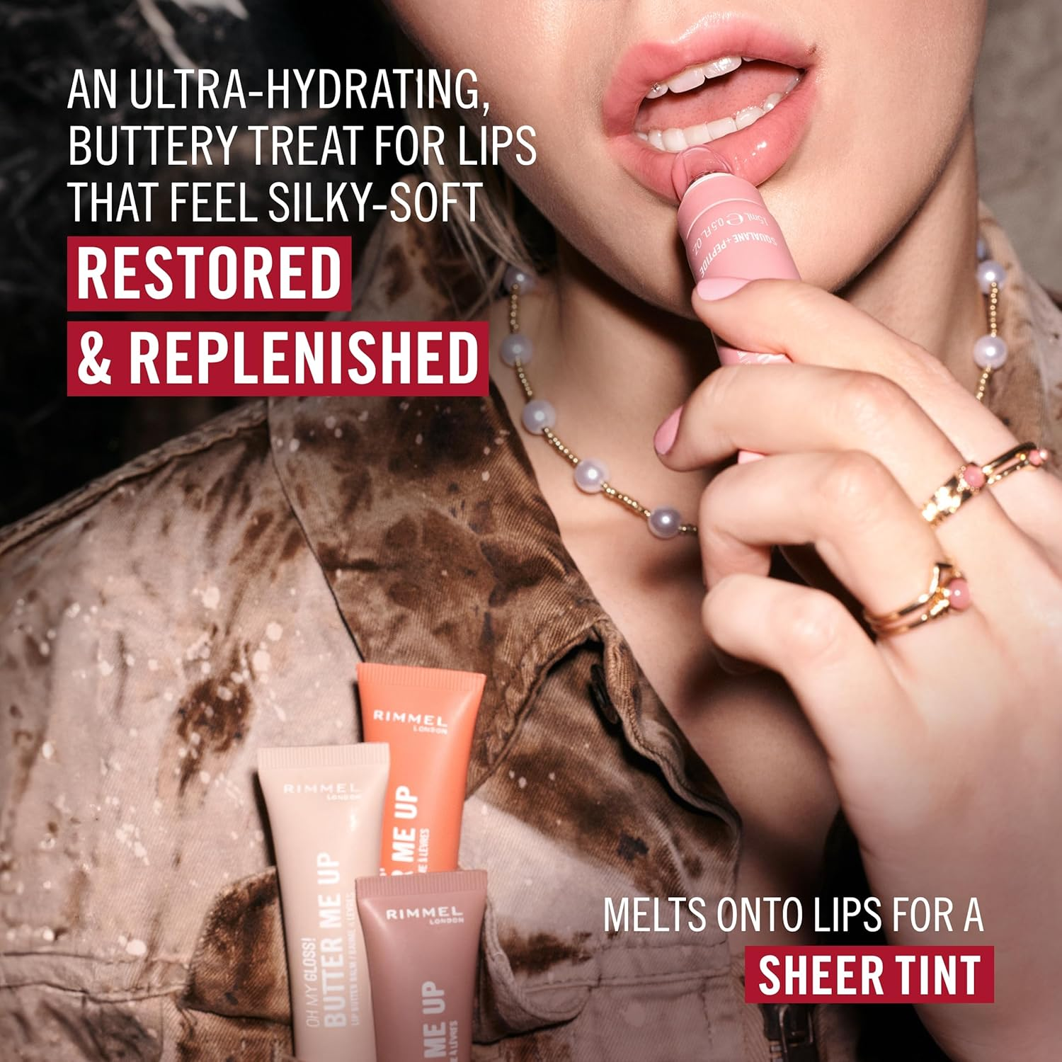 Rimmel London Oh My Gloss Butter Me up Lip Butter Balm 006 Coral Breeze, Hydrating Lip Balm, Tinted Lip Balm, Lip Care, Hydration, Nourishing, Squalene, 15Ml (0.53Oz)