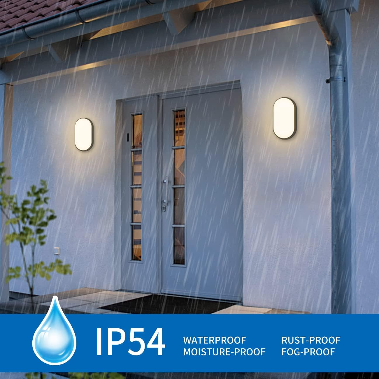 ANWIO 14W outside Black LED Oval Bulkhead Light, IP54 Waterproof Outdoor Porch Light, External Wall Ceiling Light, 980LM, 4000K Natural White (2 Pack) - 14W-Black Oval-2Pcs image number 2