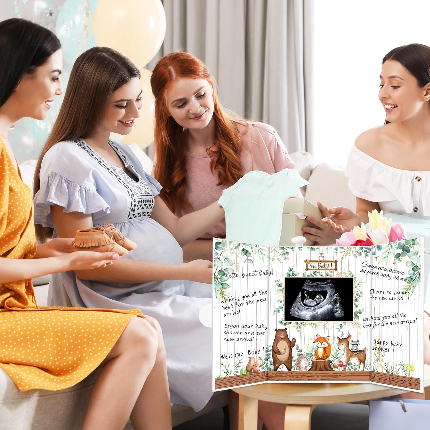 BORAMDO Woodland Animal Baby Shower Guest Book Alternative Safari-Themed Signature Book with Animal Designs Oh Baby Shower Keepsake Memory Book Green White Party Decor image number 2