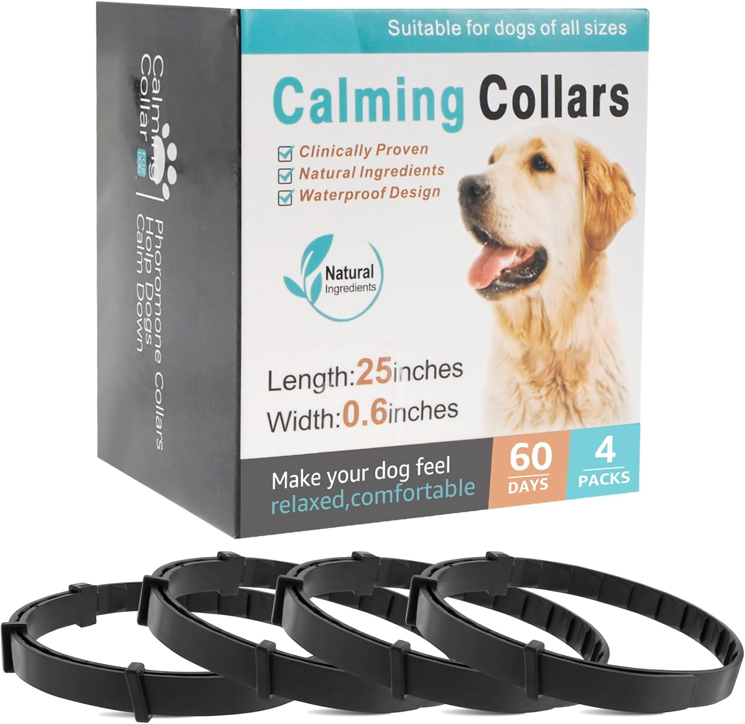 Calming Collar for Dogs 4 Packs Dog Pheromone Collars Pheromones Calm Last 60 Days Adjustable Dog Calming Collar Flexible Pheromone Collar for Separation Stress and Fear Pouywh(4Pcs,Black)