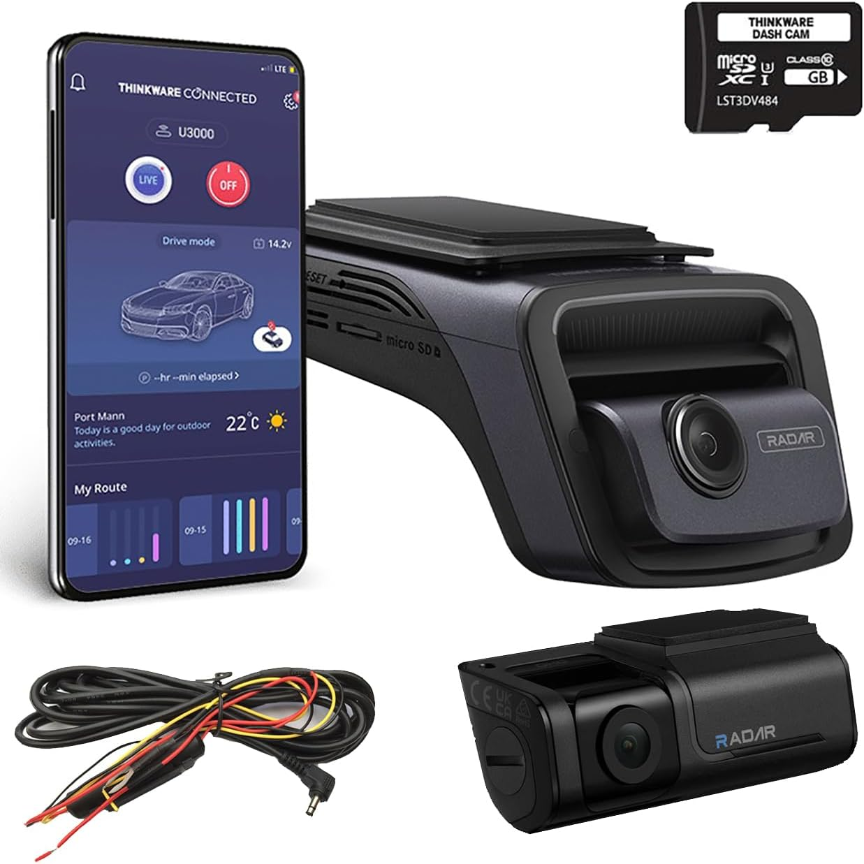 Thinkware U3000D UHD Front and Rear Dash Camera with Wi-Fi, Built-In GPS, Night Vision and 64GB Microsd Card image number 5