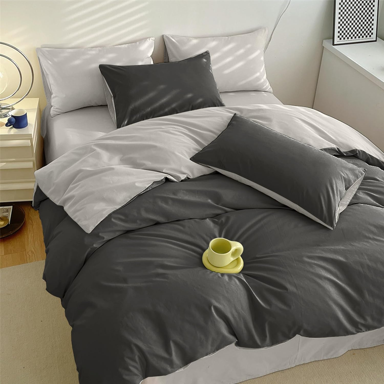 Duvet Cover Set, Bedding Cover Set, DPEAN Washed Wrinkles, Washed, Soft, Western and Japanese Style, Duvet Cover, Fitted Sheet, Pillow Cover, Absorbent, Quick Drying, Fully Washable, Skin-Friendly image number 1