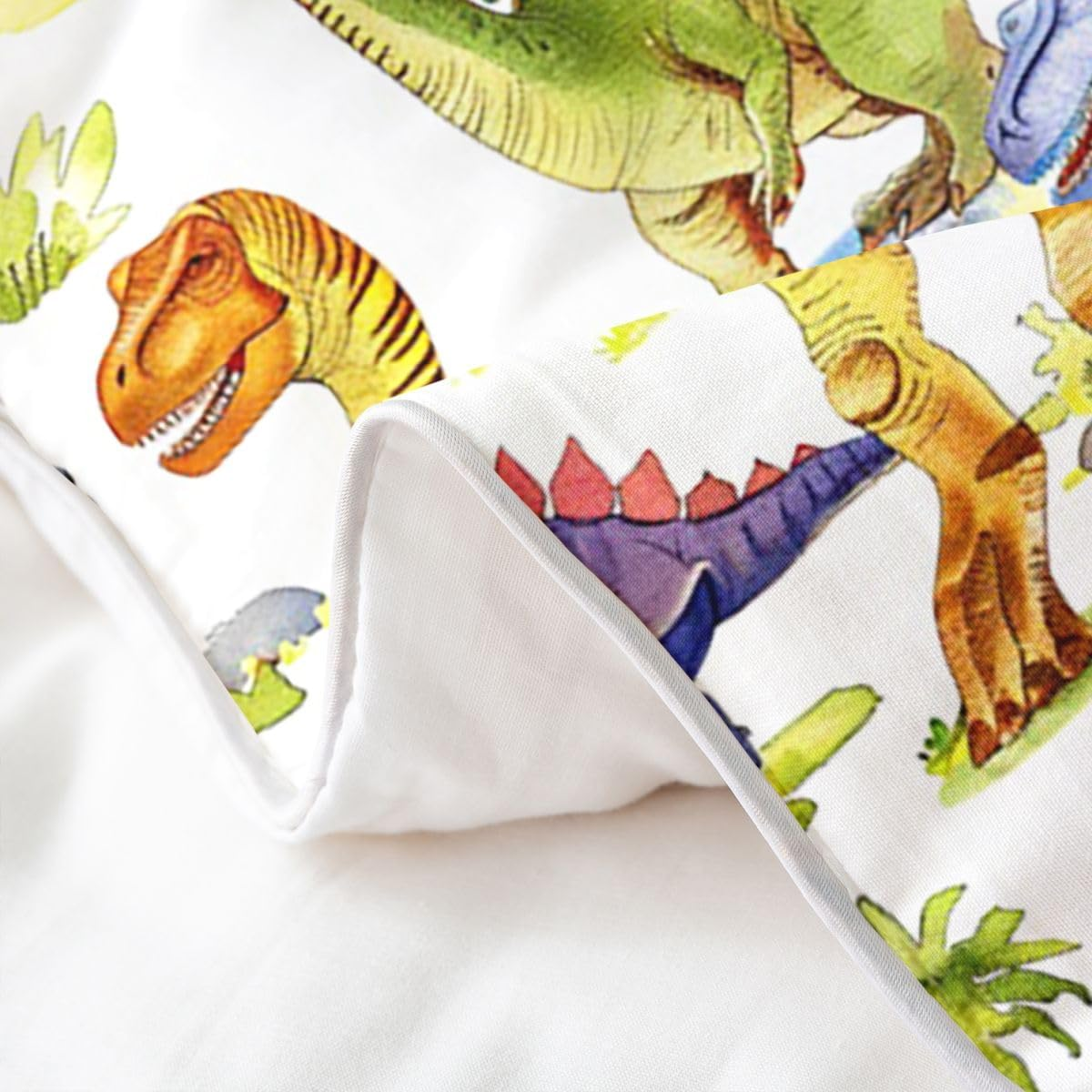 100% Natural Cotton Cartoon Dinosaur Duvet Cover, Antique Dino Bed Linen Set, 135 X 200, Cute Jungle Animal Comforter Cover for Girls, Boys, Teens, Kawaii Dino Bed Sets with 1 Pillow Case, Soft image number 6