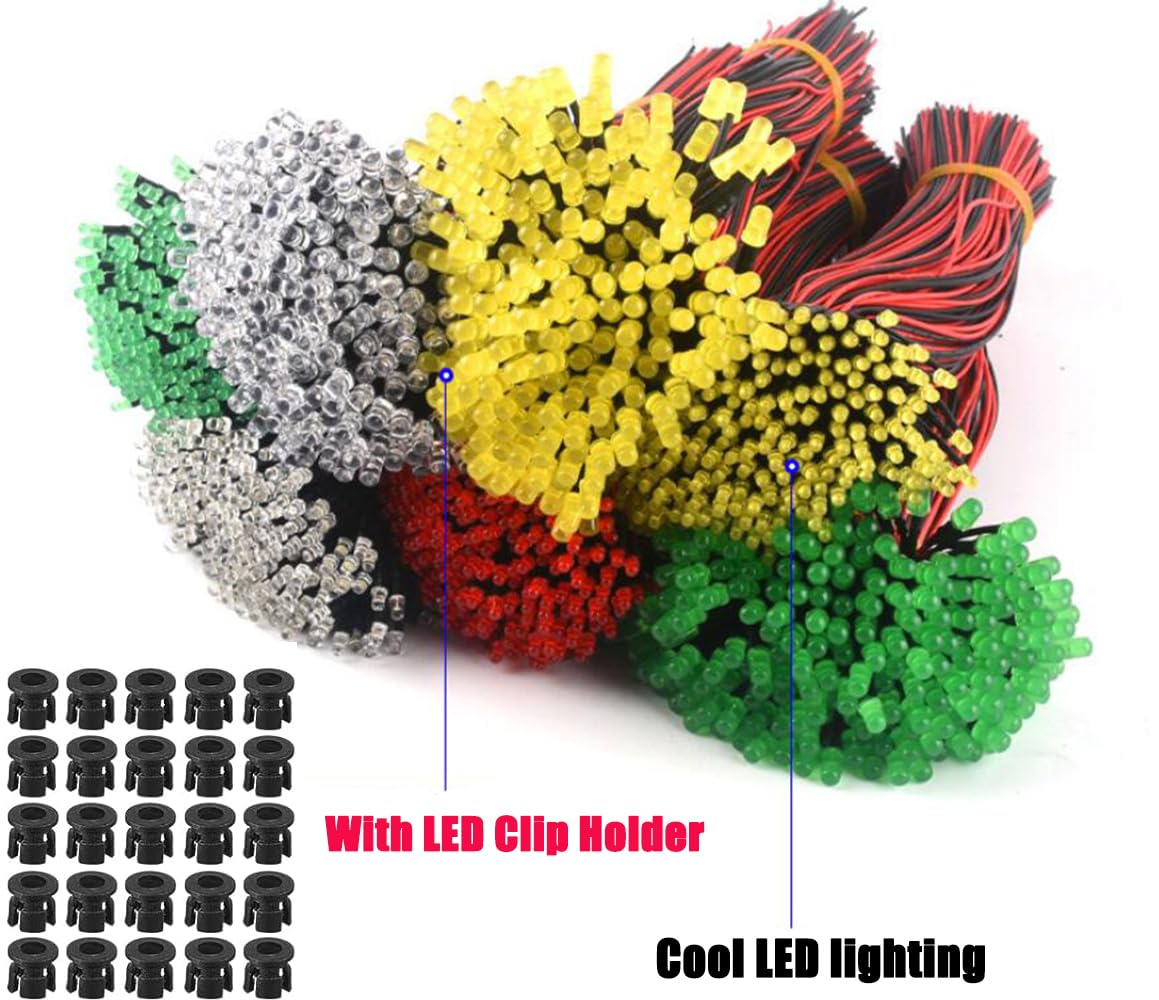 80Pcs 3MM 3Volt LED Lights Kit Emitting Diodes Pre Wired LED Lights Diodes 8 Colors with 80Pcs 3Mm Plastic Holders Panel Mount Black