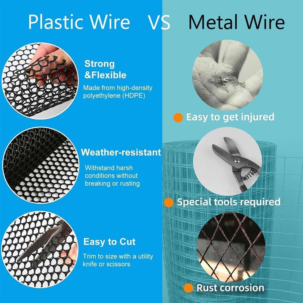 1 PCS Plastic Mesh Fence Roll with Zip Ties,15.7Inx16.4Ft,Chicken Protection Net for Dogs,Rabbits & Poultry - Chicken Netting - Snake Barrier - Balcony Netting for Pets - Balcony Cat Barrier,Black image number 5