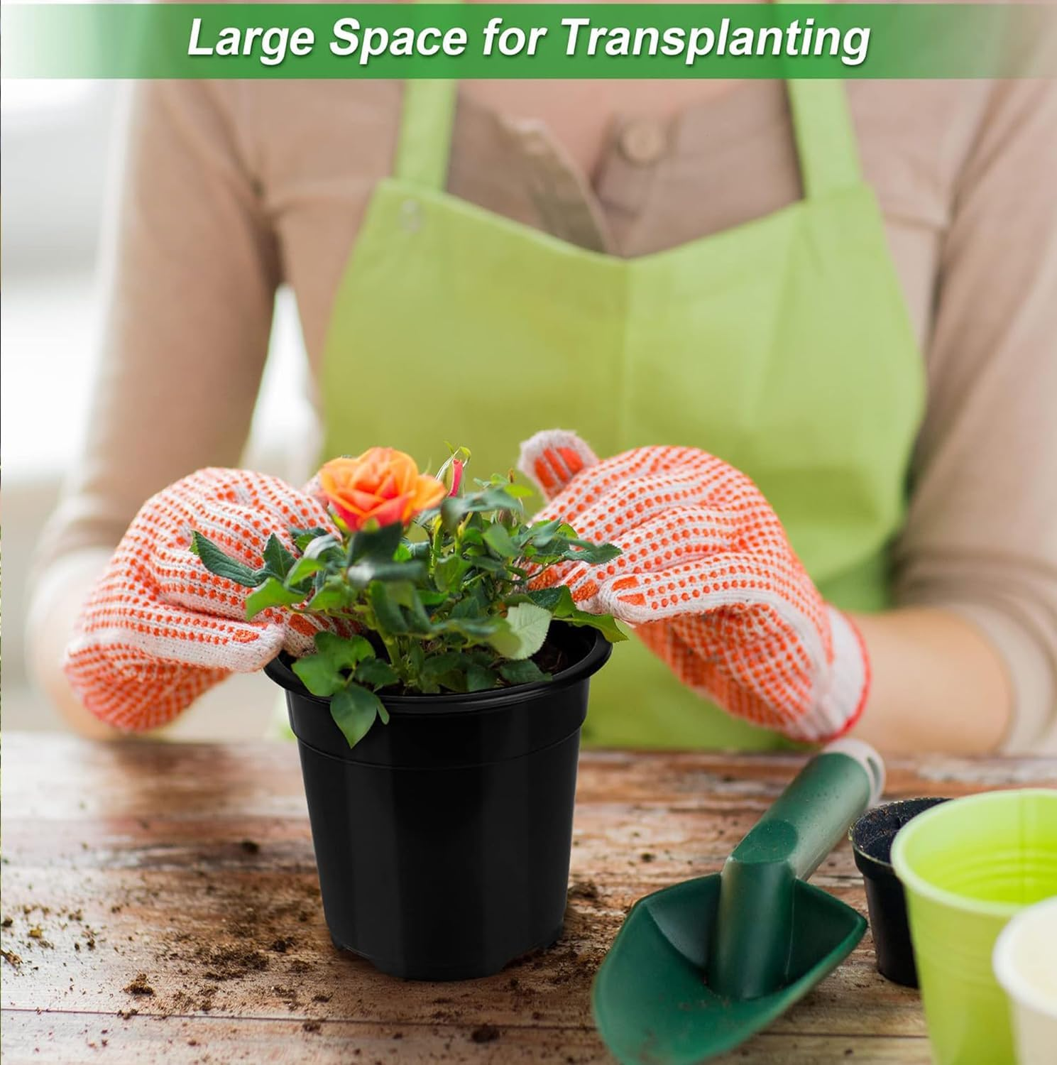 Plant Pots with Drainage Holes, Sturdy Plastic Large Nursery Pots, Succulents, Cuttings, Planting Pots with Plant Labels，And Gardening Gloves，13Cmx11.6Cm image number 2