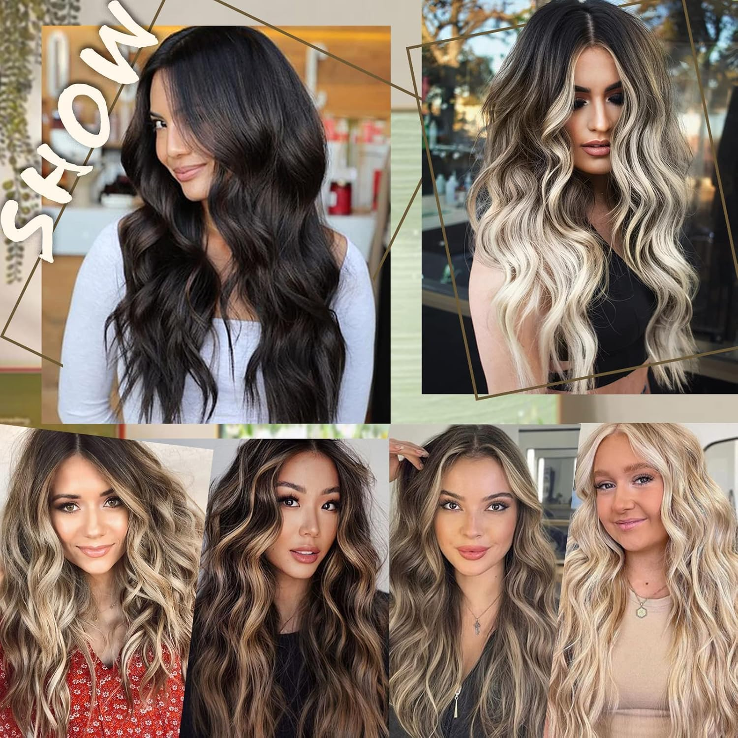 QAUARUMSUN Clip in Hair Extensions 24 Inch 4Pcs Long Wavy Synthetic Hair Extensions Double Weft Hairpieces for Women (Brown) - Blonde image number 6
