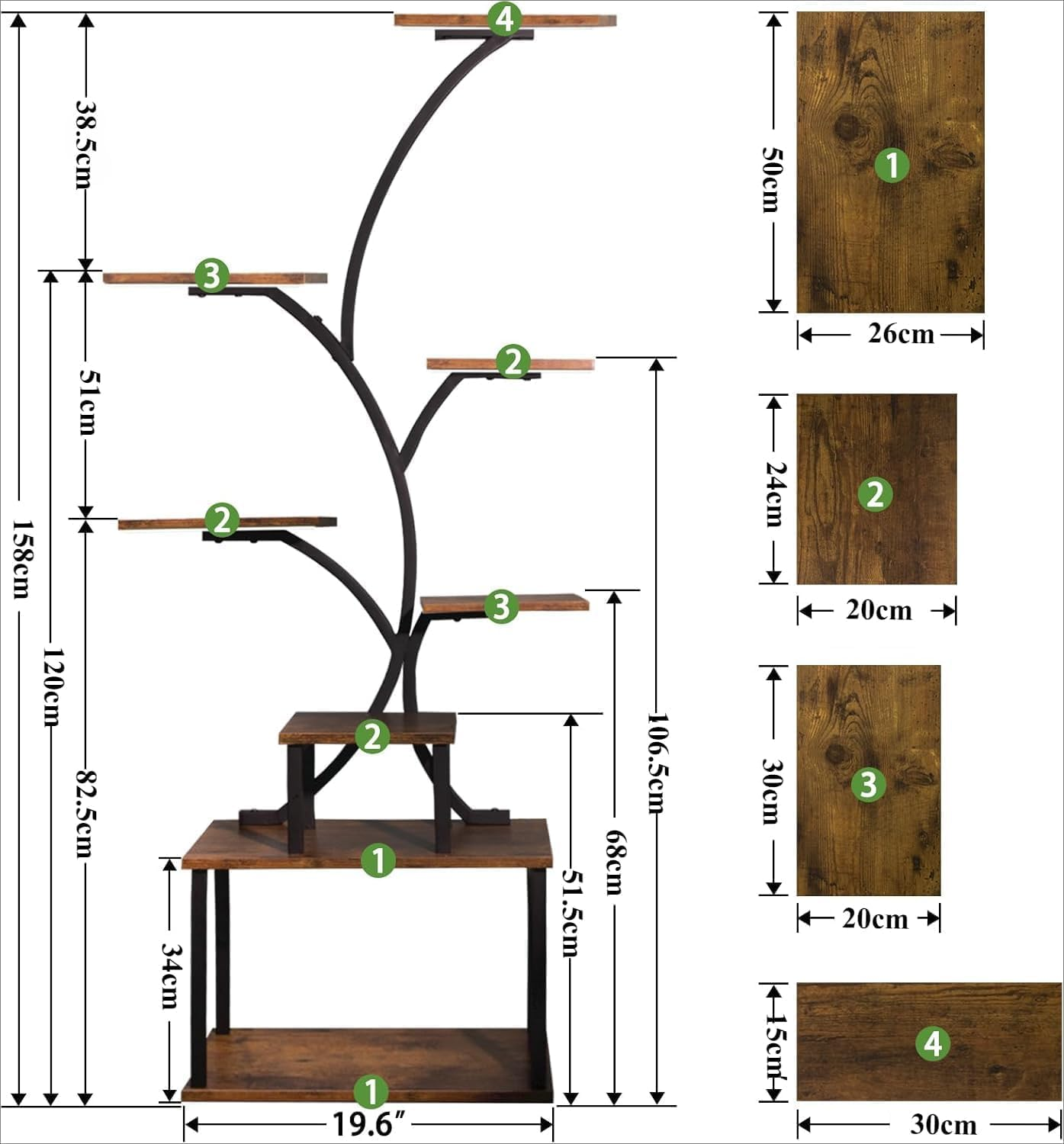 Indoor Plant Stand with 5 Grow Lights, 8-Tier Tall Metal Shelf, 158Cm Lighted Plant Rack for Multiple Plants, Flower Display Holder for Living Room, Balcony, Patio, Garden
