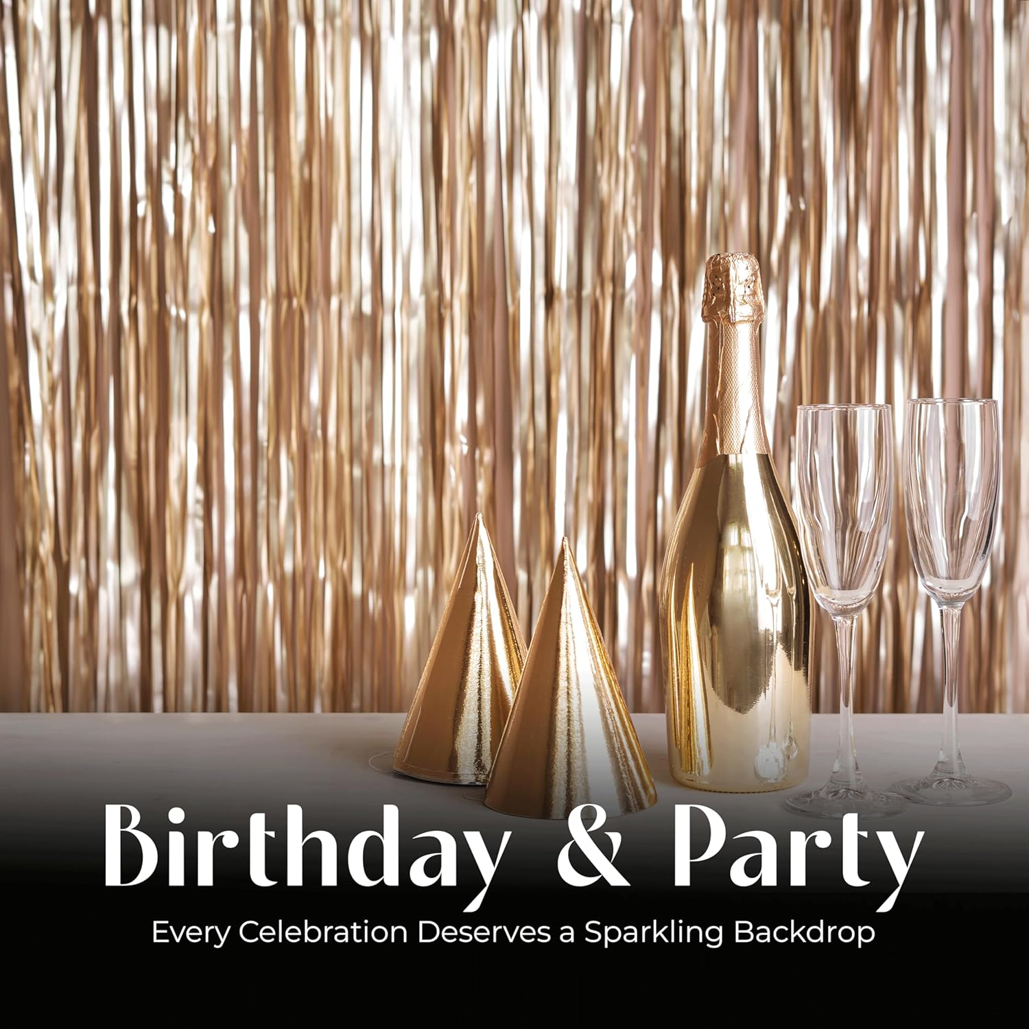 Famvida 3Pcs Champagne Gold Foil Curtain Backdrop Curtain 3.2Ft X 8.2Ft, Door Tinsel Curtains Backdrop, Party Backdrop Decoration for Engagement, Wedding, Bridal Shower, Birthdays, and More image number 6