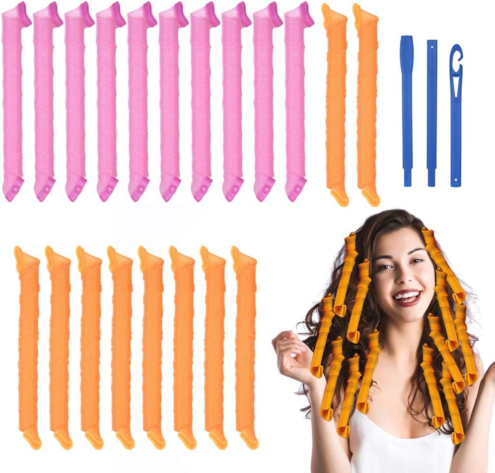 URAQT Hair Curlers for Long Hair, 24Pcs 45Cm Hair Rollers Wave Curls, No Heat Hair Curlers Styling Set with Styling Hooks, Healthy DIY Hairstyle for Women Girls