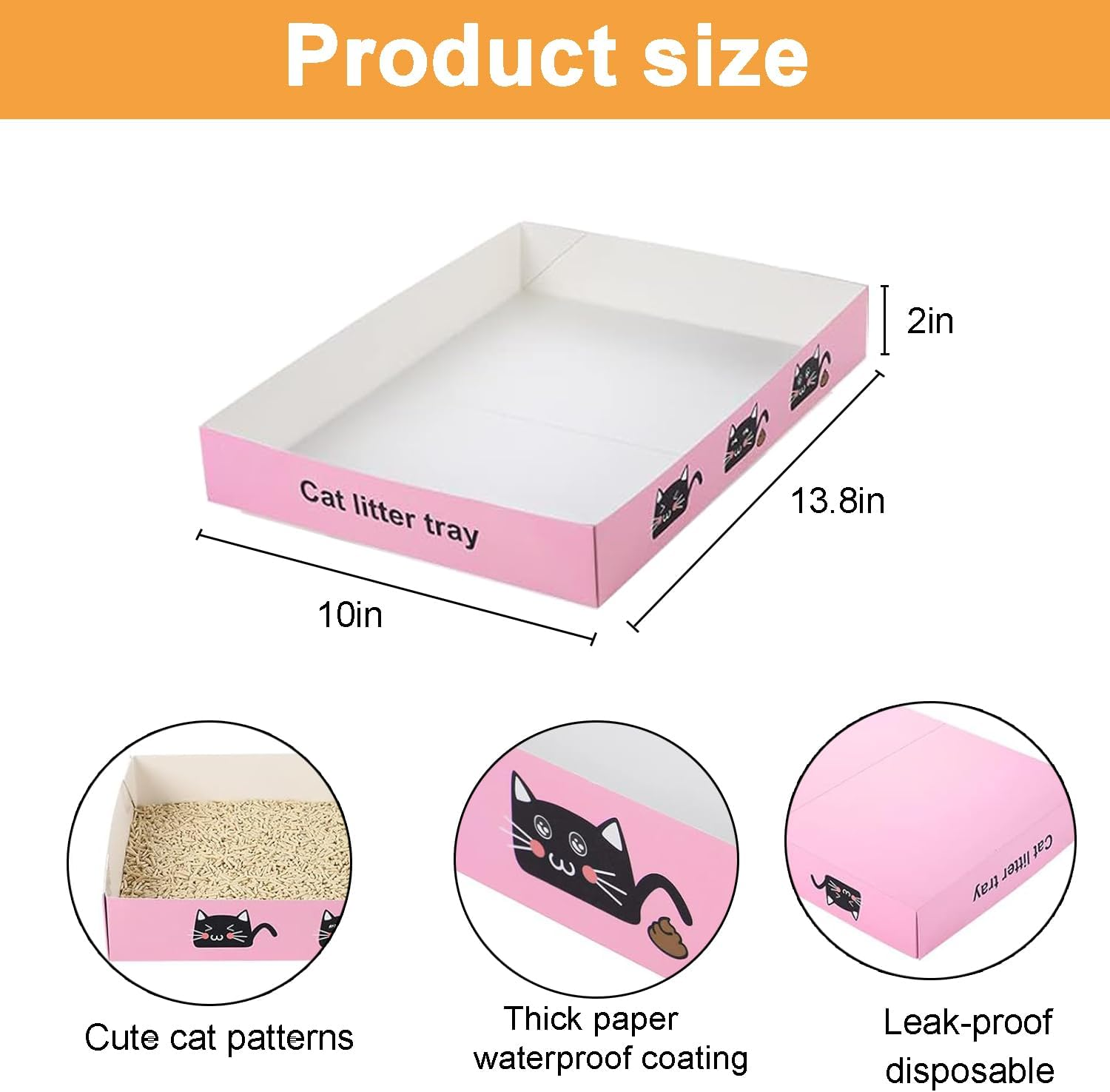 30 Pack Cat Litter Boxes,Foldable Travel Paper Trays 13.8X10X2 Inch Low-Entry Cardboard Box for Travel Indoor Kittens & Portabl（Pink） image number 3