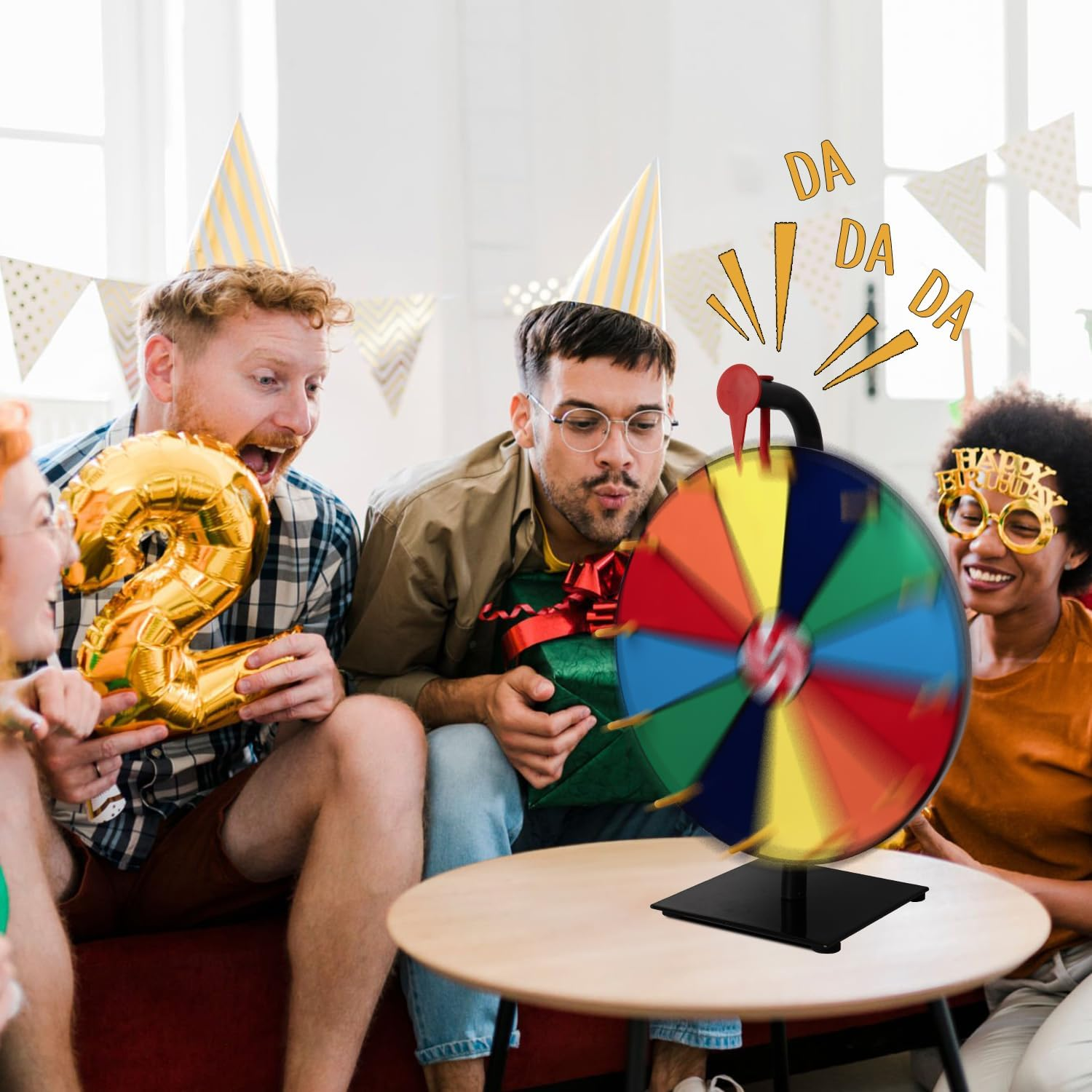 Lehom 12" Tabletop Spinning Prize Wheel, 12 Slots Color Tabletop Roulette Spinner Wheel, Casino Prize Wheels with Dry Erase Markers and Eraser for Carnival Trade Show Party Fortune Spin Game image number 6