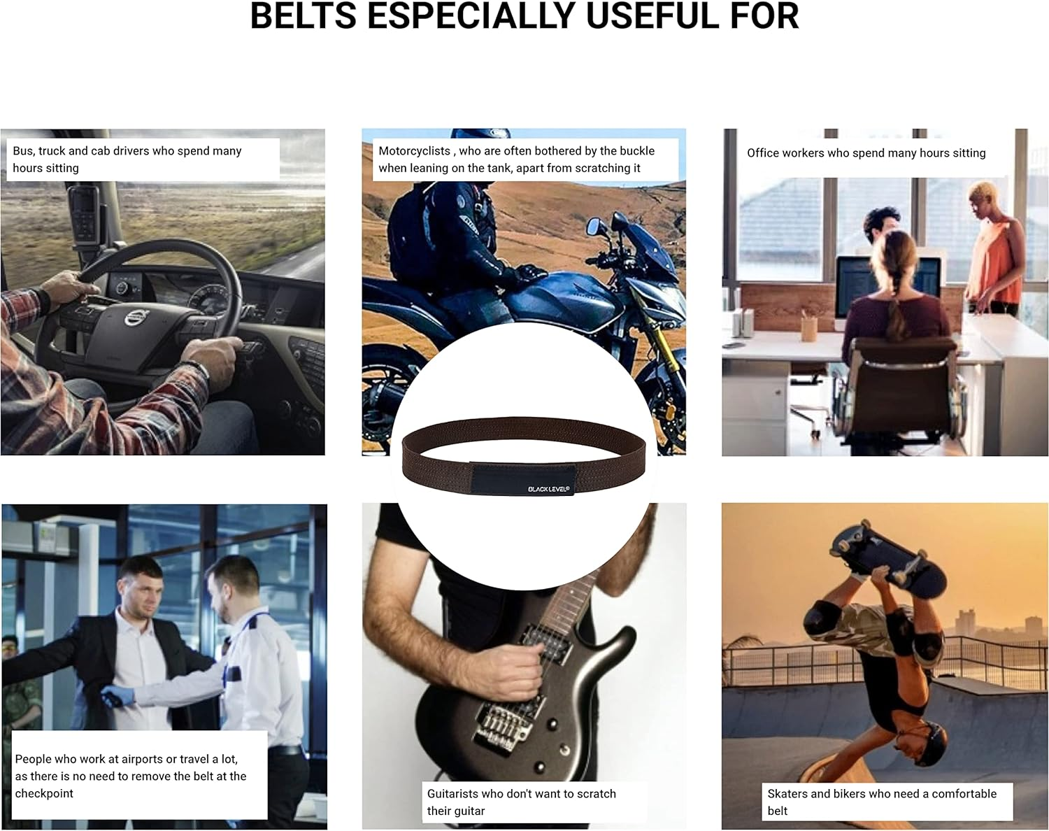 BLACKLEVEL Buckle-Free Belt | Men and Women | Metal-Free Belt | Comfortable and Lightweight | Hook and Loop Fastener | Precise Fit image number 2