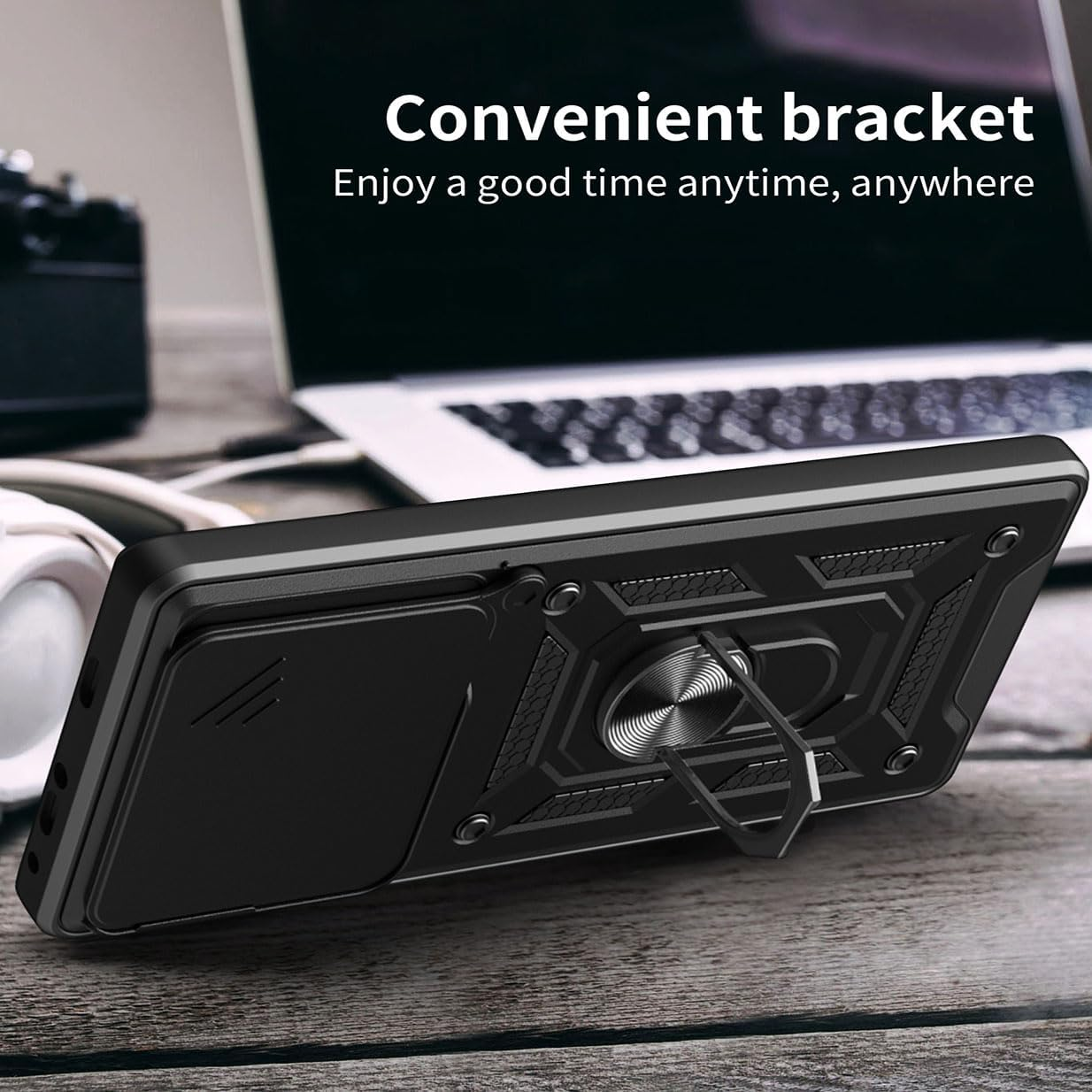 Case for Xiaomi 15T 5G, Slim Shockproof Armour Mobile Phone Case with Sliding Camera Cover and Magnetic Ring Stand, PC + TPU Durable Protective Case, Blue - Blue image number 6