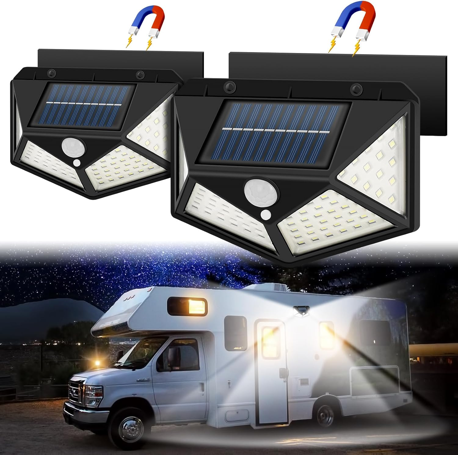 EJYTRVT Solar RV Porch Light - Magnetic Installation, Motion Activated Sensor Light, Camper Exterior LED Lighting, RV Awning Lights for Rvs, Trailers, Campers, 5Th Wheels, 2 Pack image number 1