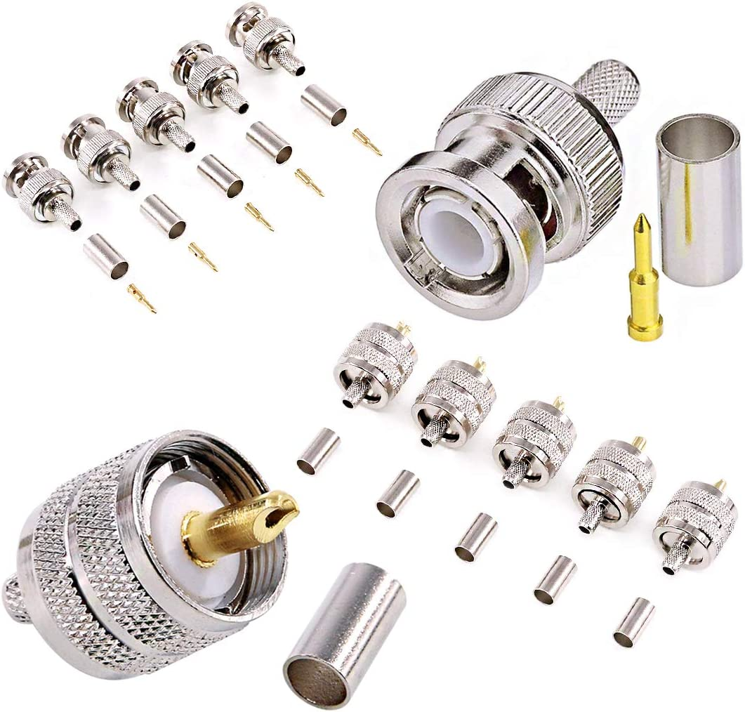 Swpeet 14Pcs Professional Coaxial Cable Tool Kit, Ratcheting Wire Terminal Coaxial Cable Tool Kit with 1Pcs Cable Stripper and 10Pcs 50 Ohm BNC Crimp Male/Straight Connectors for Coax Connectors