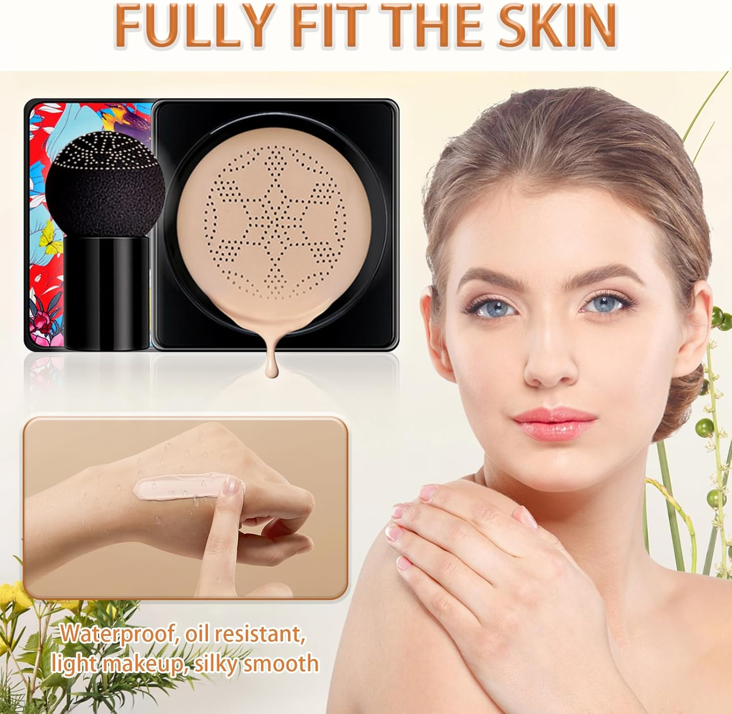 WALULAN Mushroom Head Air Cushion BB Cream Liquid Foundation, Long Lasting, Fresh Fixing, Foundation Powder Sunscreen,Loose Face Powder for Medium Skin Tones image number 2