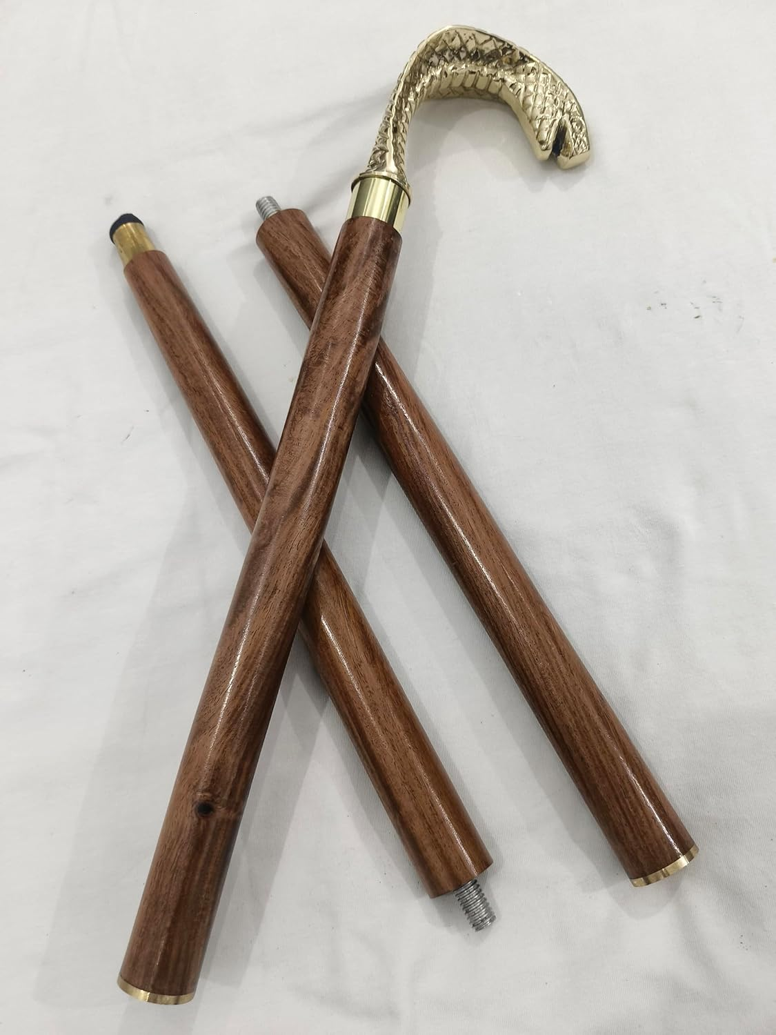 Vintage Wooden Walking Stick with Gold Snake Handle, Wooden Cane with Brass Cobra Design, Vintage-Style Mobility Support