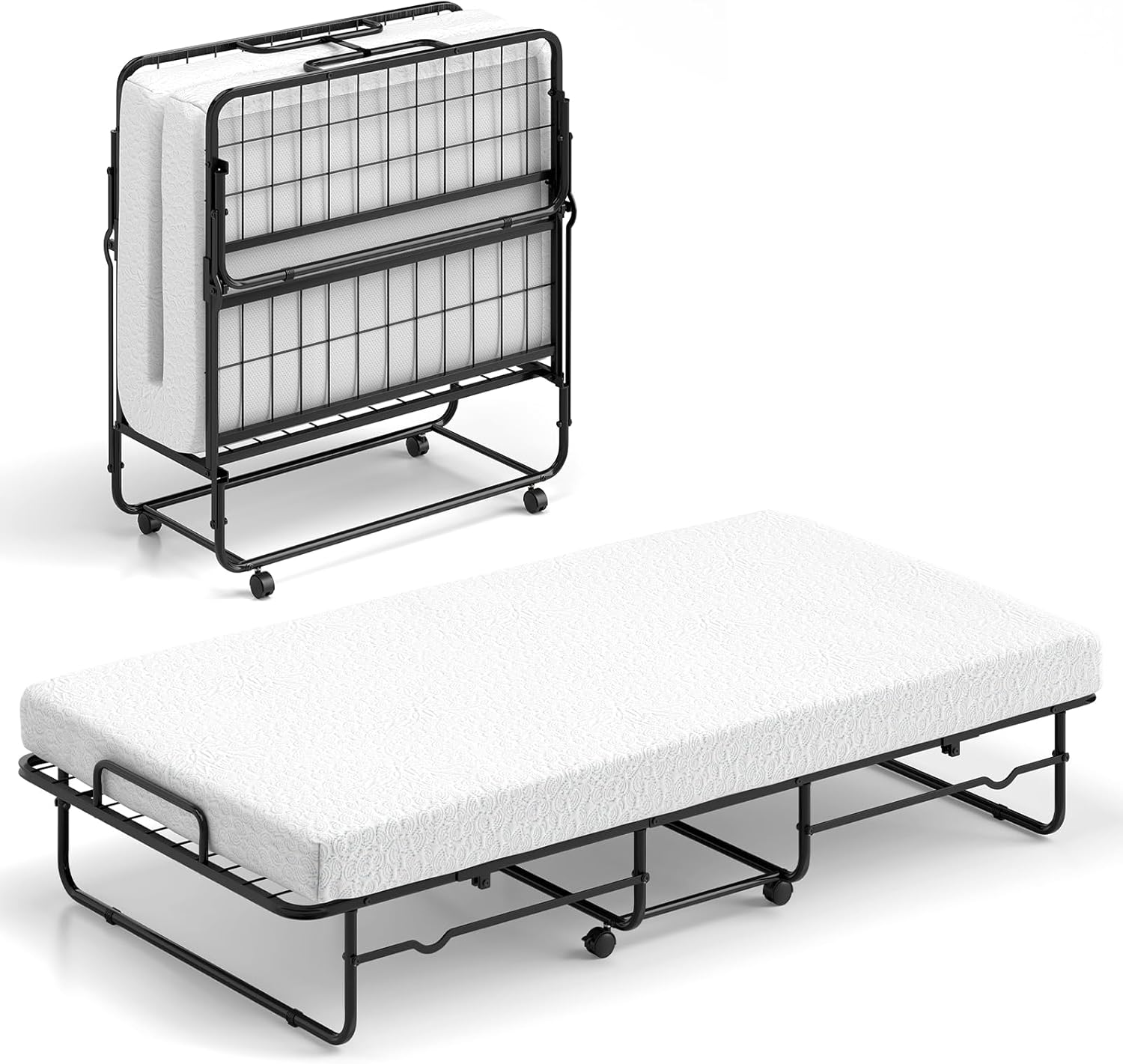 Giantex Folding Bed, Rollaway Guest Bed with Memory Foam Mattress & Heavy-Duty Metal Frame, Portable Sleeper Bed with Lockable Wheels for Guest Room, Apartment image number 1