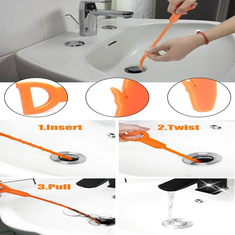 10 Pack 25 Inch Drain Clog Remover Tool, Drain Hair Cleaner Tool, Hair Cather Shower Drain Tool, Drain Auger Hair Cleaning Tool for Shower Kitchen Sink Bath Tub Bathroom, Sink Snake Hair Remover image number 3