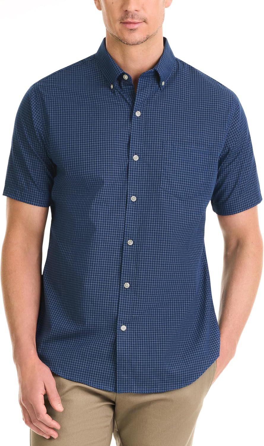 Van Heusen Men'S Wrinkle Free Short Sleeve Button down Check Shirt