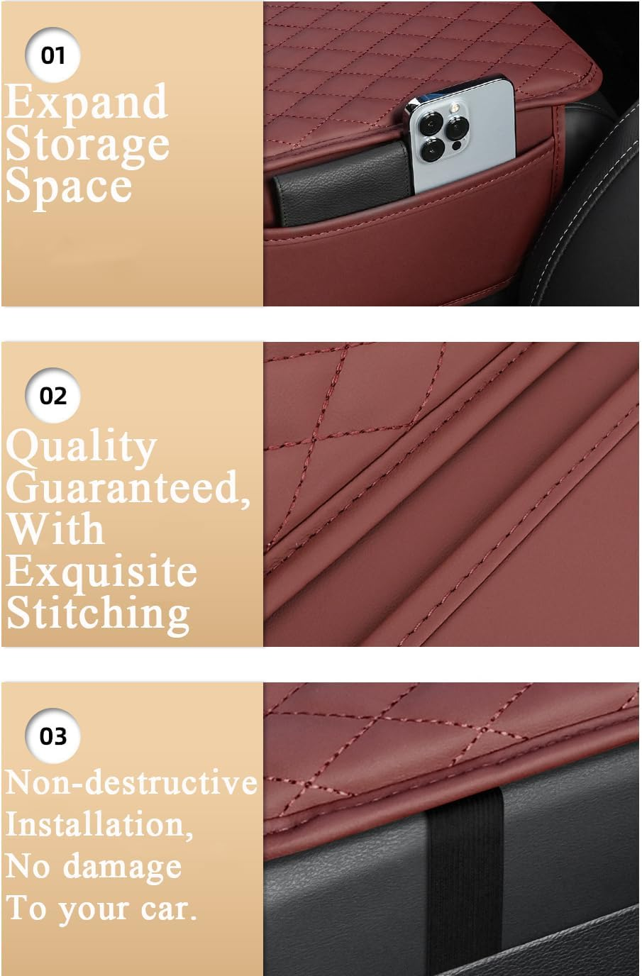 Upgraded Car Center Console Cover, Leather Armrest Cushion Pad with 2 Storage Bags, Microfiber Soft Waterproof Seat Box Cover Protector, Cars Interior Decor Accessories Fit for Most Vehicles - Grey-1 image number 5