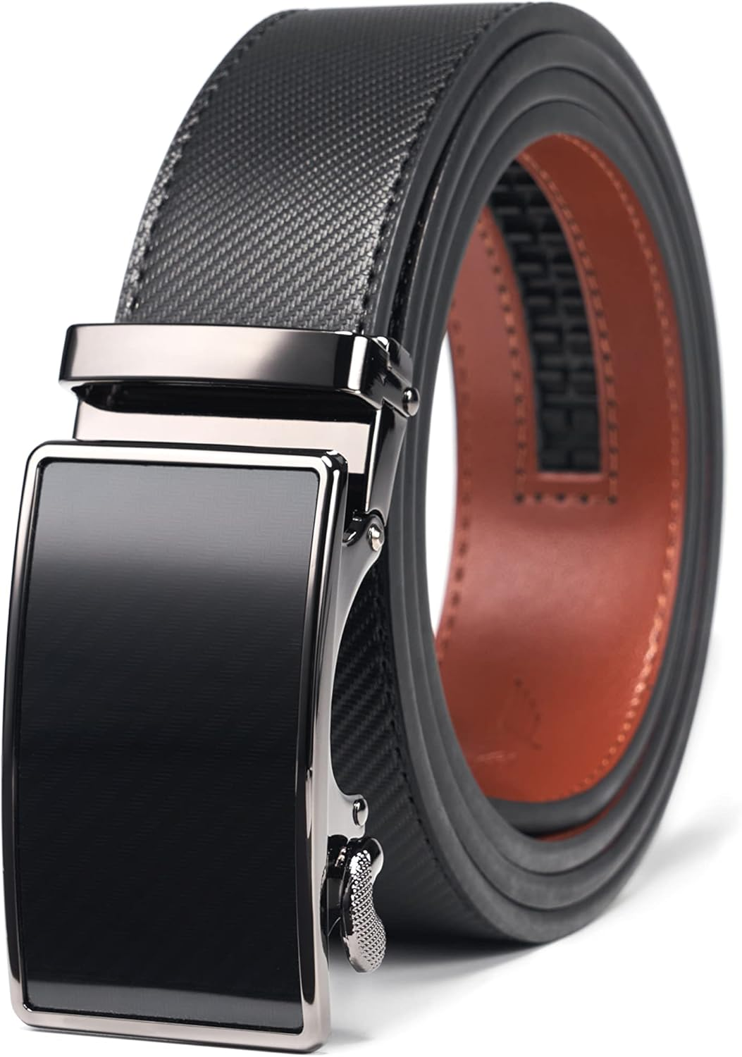 Hihawk Men'S Ratchet Belt with Slide Buckle, Genuine Leather Adjustable Click Belt, Trim to Fit, 26 Inch to 45 Inch