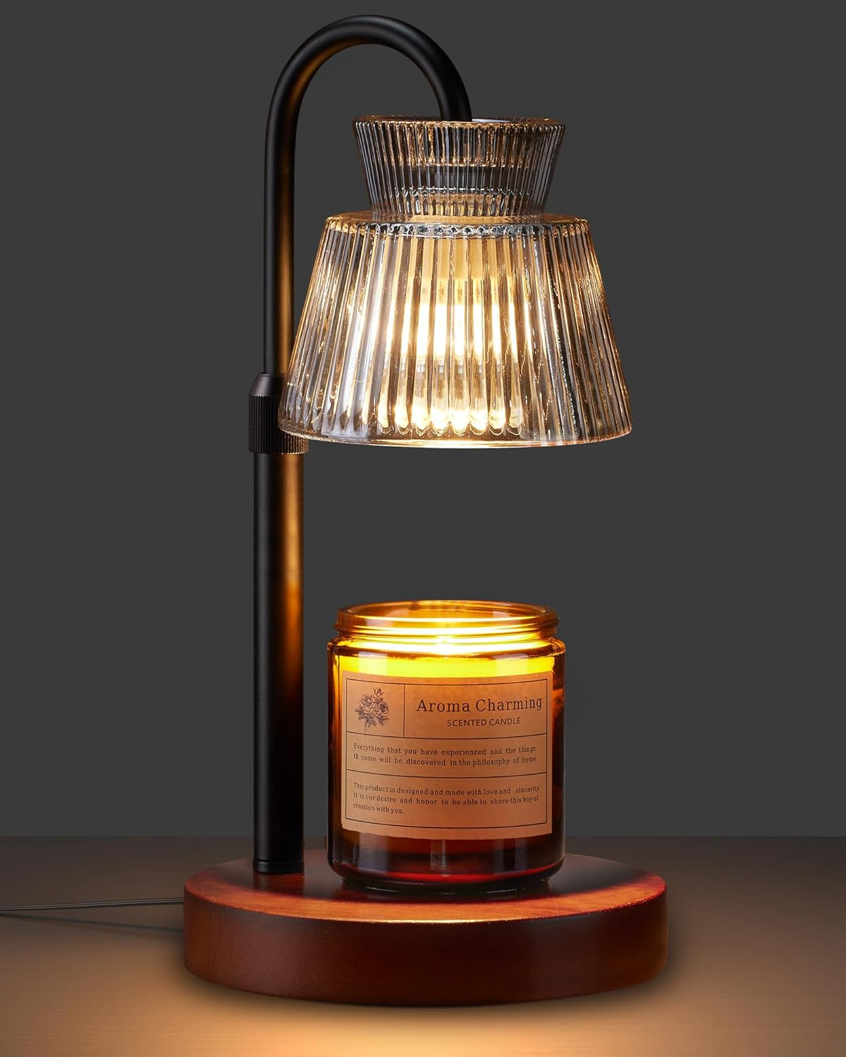 Electric Candle Warmer Lamp Black, Candle Lamp Warmer with Timer, Wax Warmer Lamp for Jar Candles, Adjustable Height Candle Light Warmer with 2 Bulbs