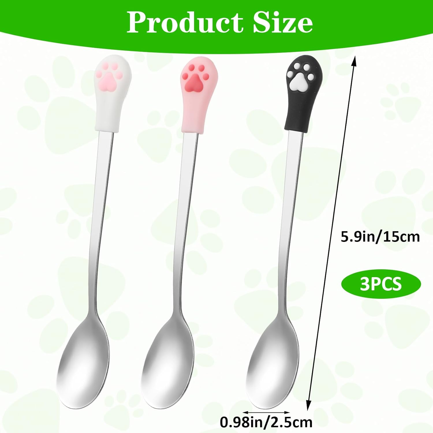 Dog Cat Spoon 3 PCS Cute Pet Can Spoon Stainless Steel Pet Food Spoons Long Handle Cat Canned Scoop Kitten Claw Spoons for Dog Wet Food (White Pink Black) image number 2