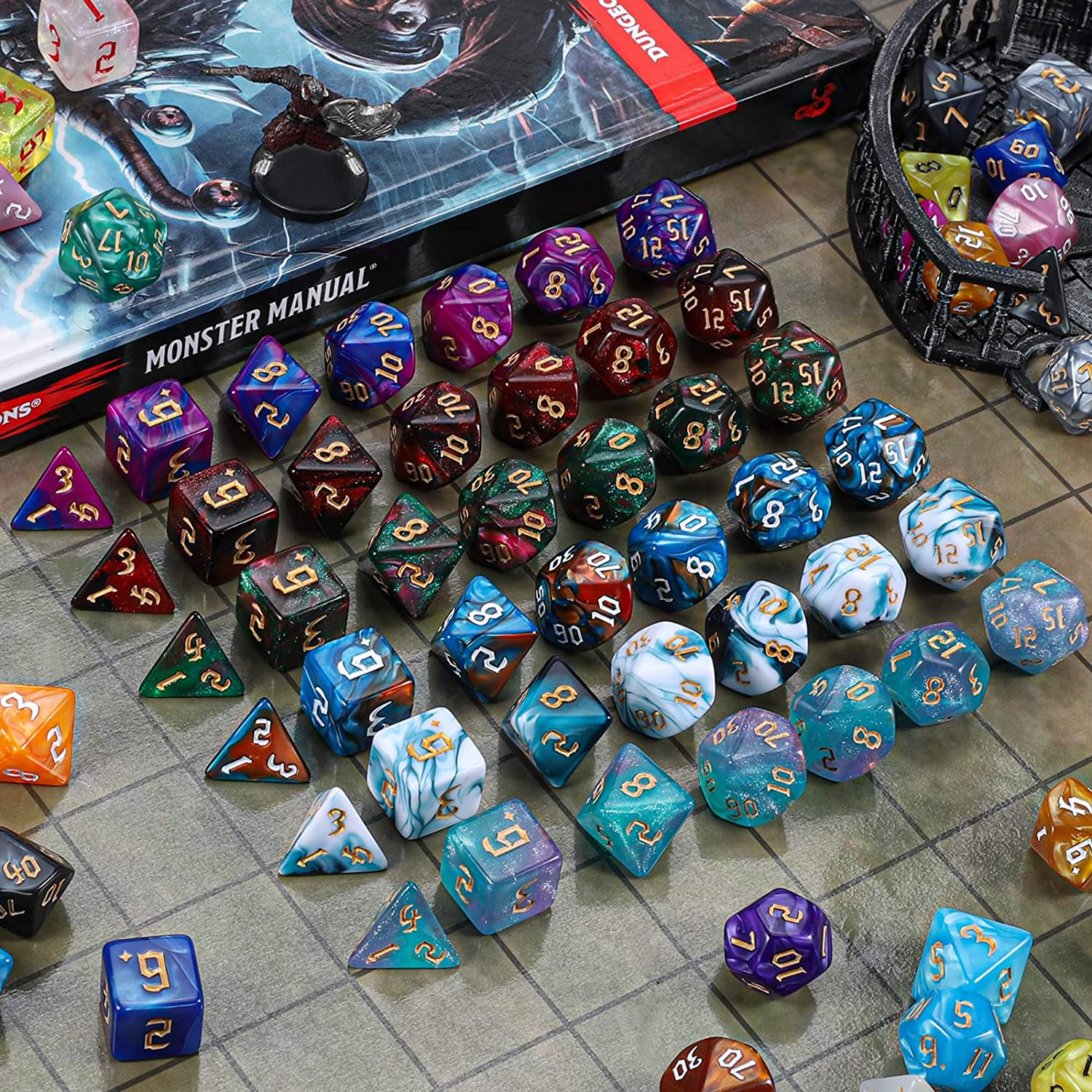 DND Dice Sets - 26 X 7 Polyhedral Dice (182Pcs) with a Large Drawstring Bag Great for Dungeons and Dragons, Role Playing Table Game