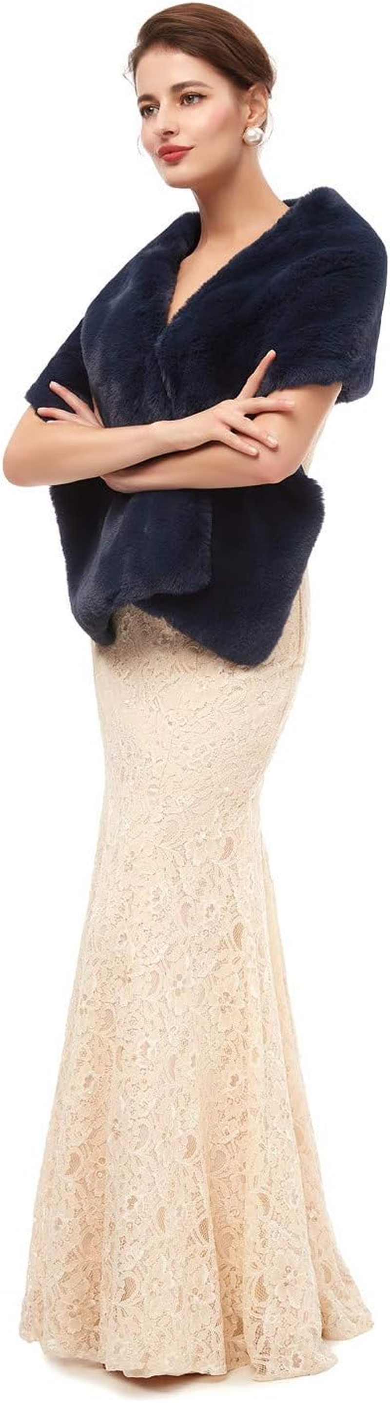 Faux Fur Shawl Wraps for Women Winter Scarf for Wedding Stole Shrug Fur Cape 1920S for Bride and Bridesmaids Wedding Evening Dresses（Blue), Blue, Medium image number 1