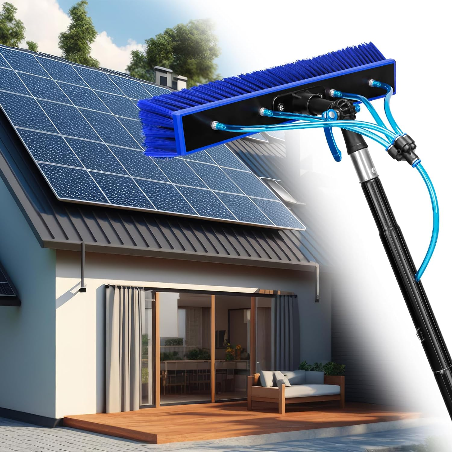 Water Fed Pole Kit, Window Solar Panel Cleaning Kit, 12M Window Washing Cleaner Equipment, Outdoor Windows Glass Water Brush Cleaner Tool image number 5