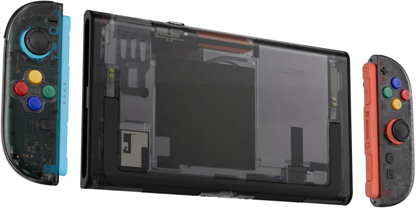 Extremerate DIY Shell Buttons for Nintendo Switch 2, Custom Console Rear Back Plate + Controller Faceplate with Decorative Strips ABXY Direction Keys for Joycon 2 - Essence Version - Clear Slate Black - Clear image number 6