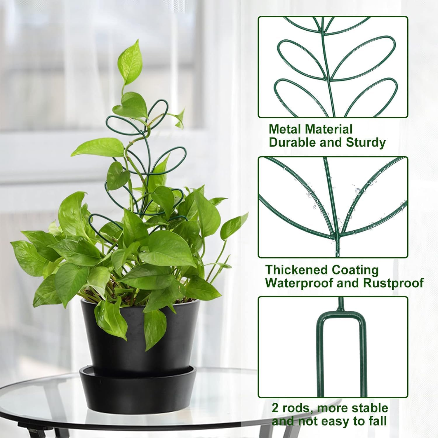 4 Pcs Indoor Plant Support, Leaf-Shaped Trellis, Climbing Plant Stand, Houseplant Decoration, Green