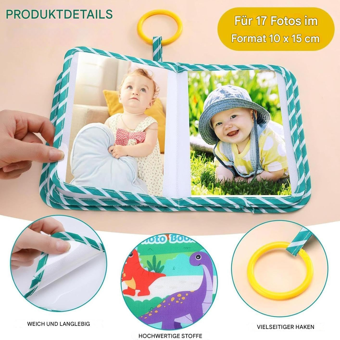 Baby Photo Albums - Cartoon Soft Photo Fabric Book - Educational Picture Album for Storing 10 X 15 Cm Photos as a Keepsake for Birthdays and Holidays image number 1