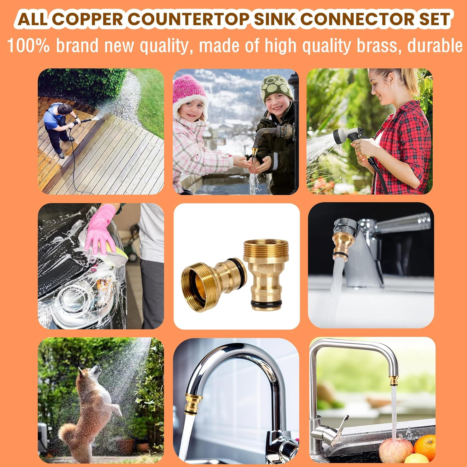 Indoor Garden Hose Pipe Adapter for Kitchen Sink and Bathroom, 22Mm Female 24Mm Male Threaded Tap Connector Fittings, Mixer Hose Connector Brass for Kitchen Sink image number 1