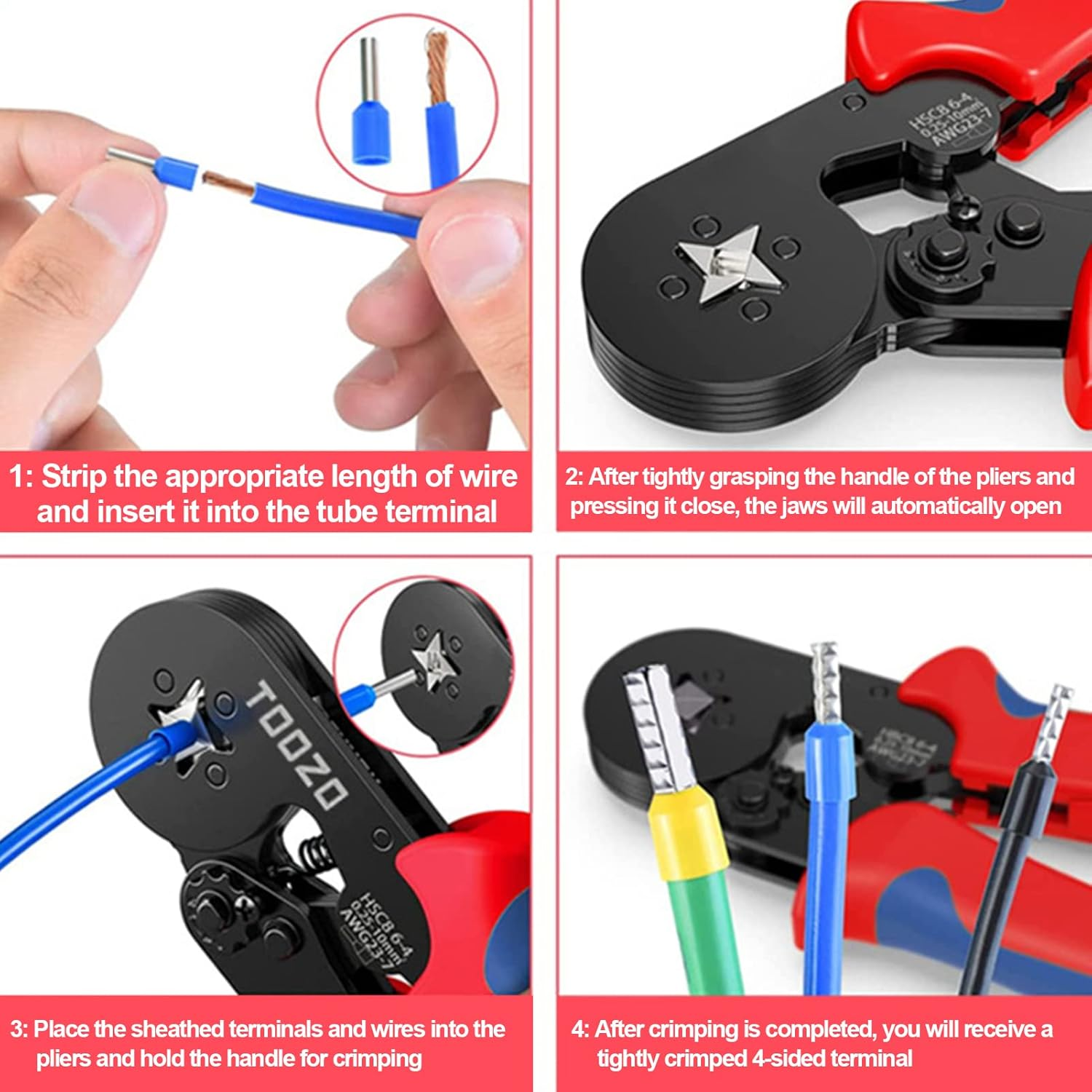 1200 Pieces Insulated Wire Terminals Kit, AWG23-7 Self-Adjustable Ratchet Wire Crimping Tool Kit Crimper Plier Set image number 2