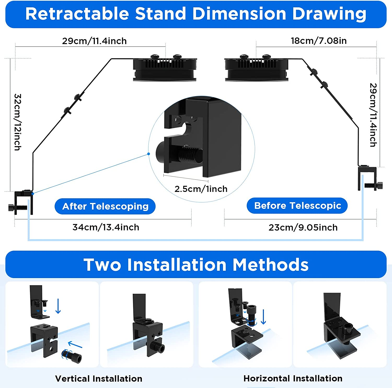 Lominie Full Spectrum LED Aquarium Light 30Watt Clip on Fish Tank Light for Saltwater Coral Fish Tank with Bracket